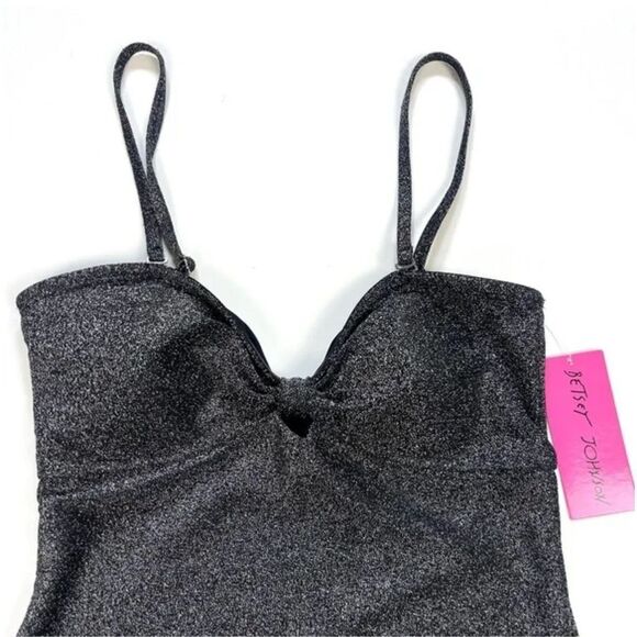Betsey Johnson Black Metallic Center Front Knot One Piece Swimsuit. Size S New - Picture 3 of 5